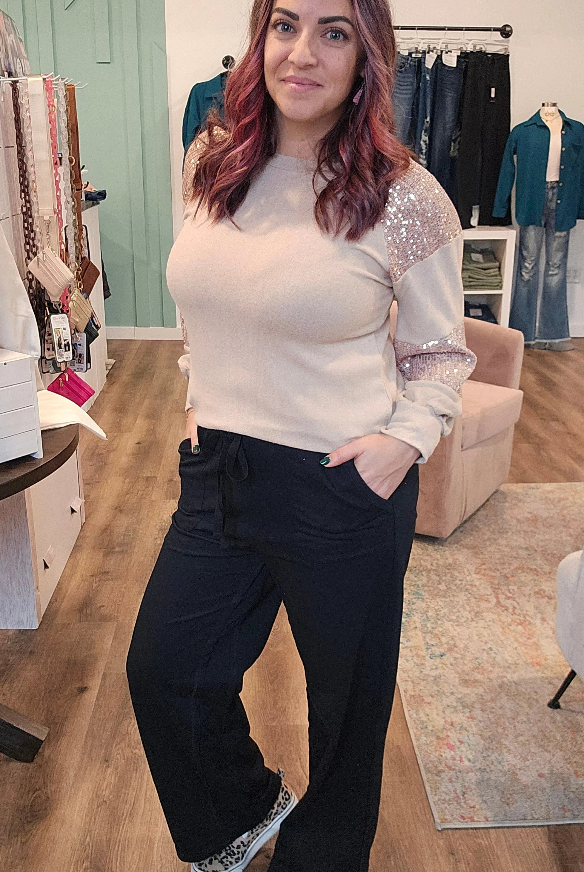 Shop Willa Straight Leg Pants with Pockets - Black-Pants at Ruby Joy Boutique, a Women's Clothing Store in Pickerington, Ohio