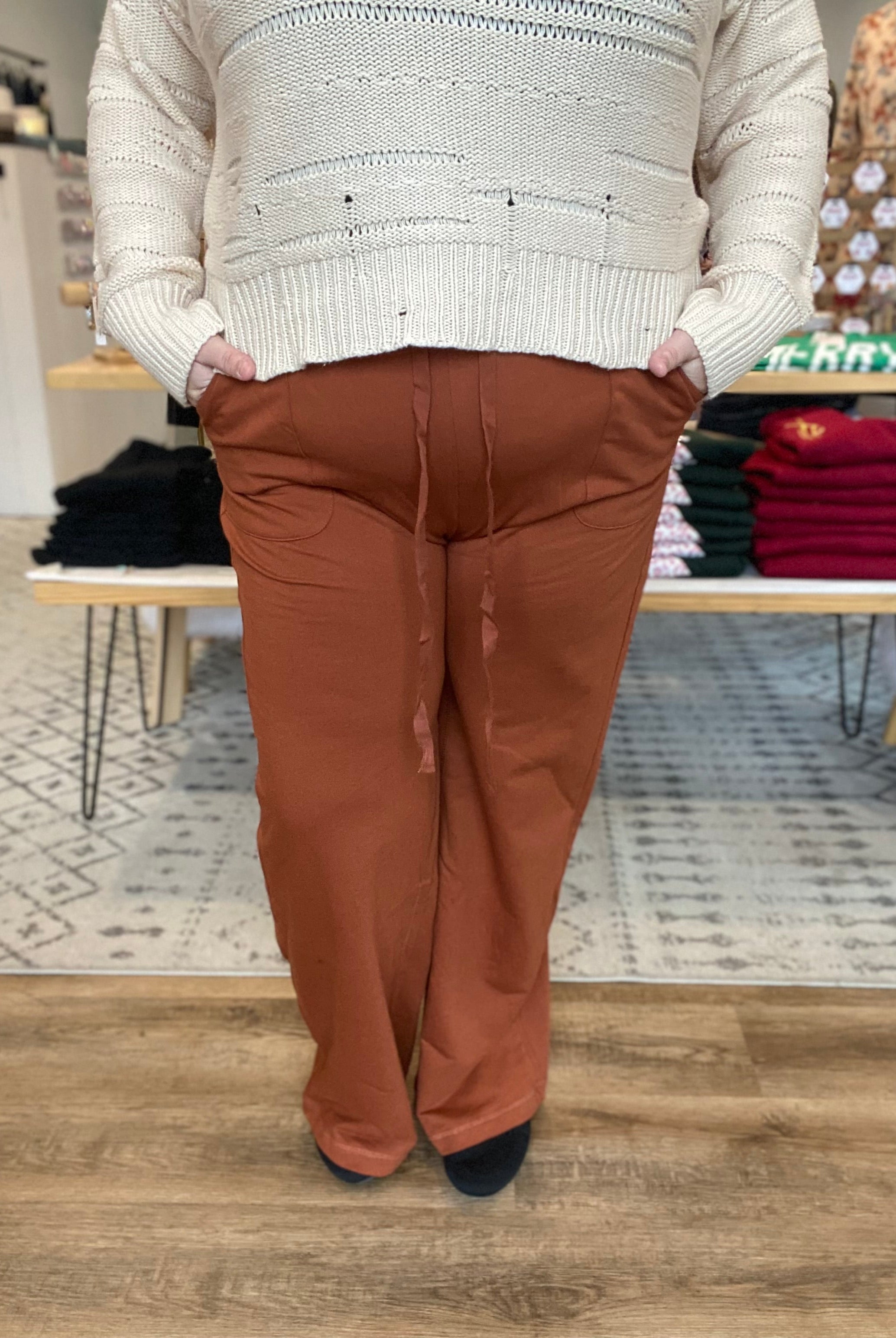 Shop Willa Straight Leg Pants with Pockets - Cinnamon-Pants at Ruby Joy Boutique, a Women's Clothing Store in Pickerington, Ohio