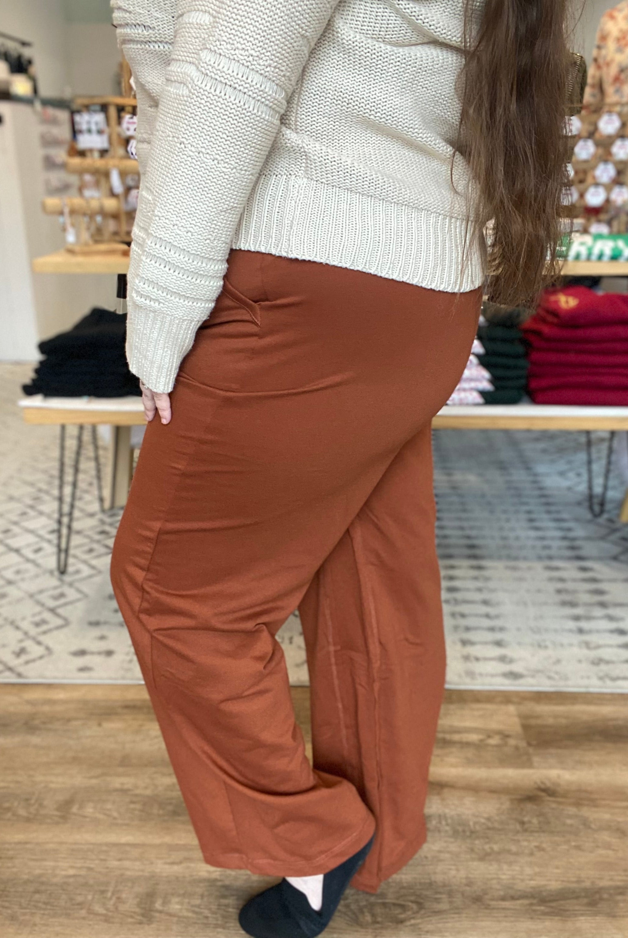 Shop Willa Straight Leg Pants with Pockets - Cinnamon-Pants at Ruby Joy Boutique, a Women's Clothing Store in Pickerington, Ohio