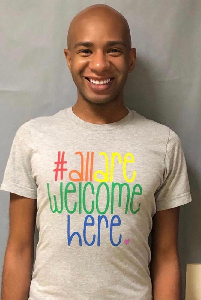 Shop All Are Welcome Here Classic Tee- at Ruby Joy Boutique, a Women's Clothing Store in Pickerington, Ohio