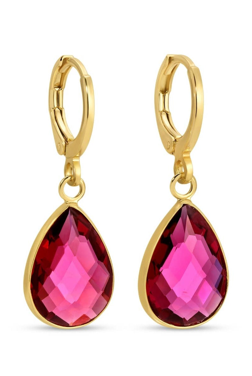 Shop Crystal Teardrop Huggie Earrings | 4 Colors-Dark Pink at Ruby Joy Boutique, a Women's Clothing Store in Pickerington, Ohio