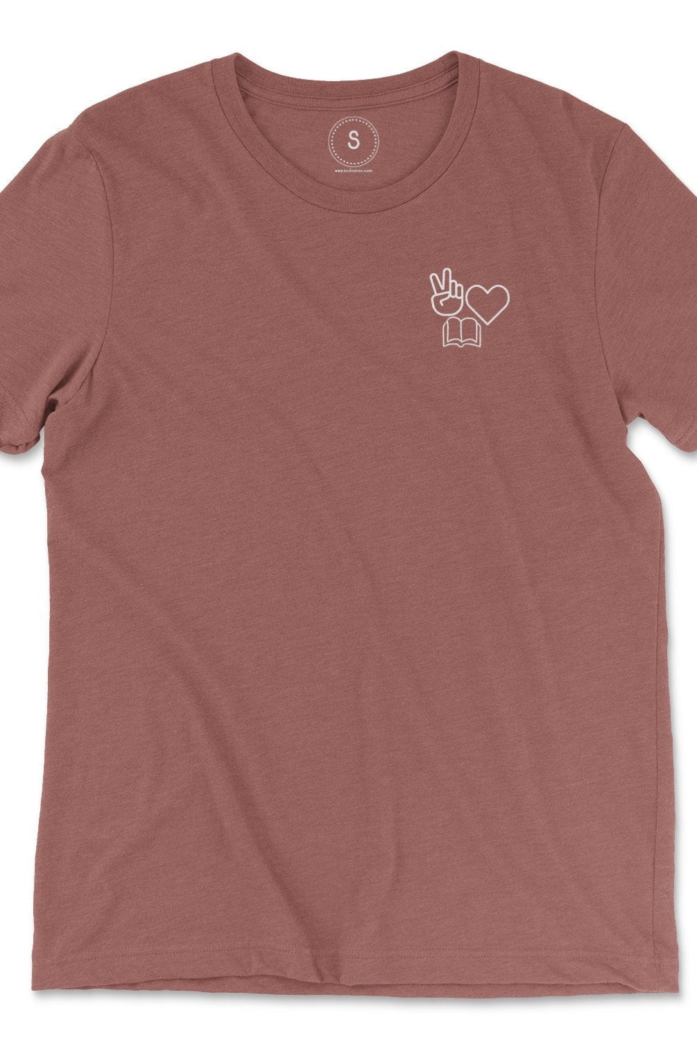 Shop Peace, Love, Books Classic Tee | Kind Cotton-Mauve at Ruby Joy Boutique, a Women's Clothing Store in Pickerington, Ohio