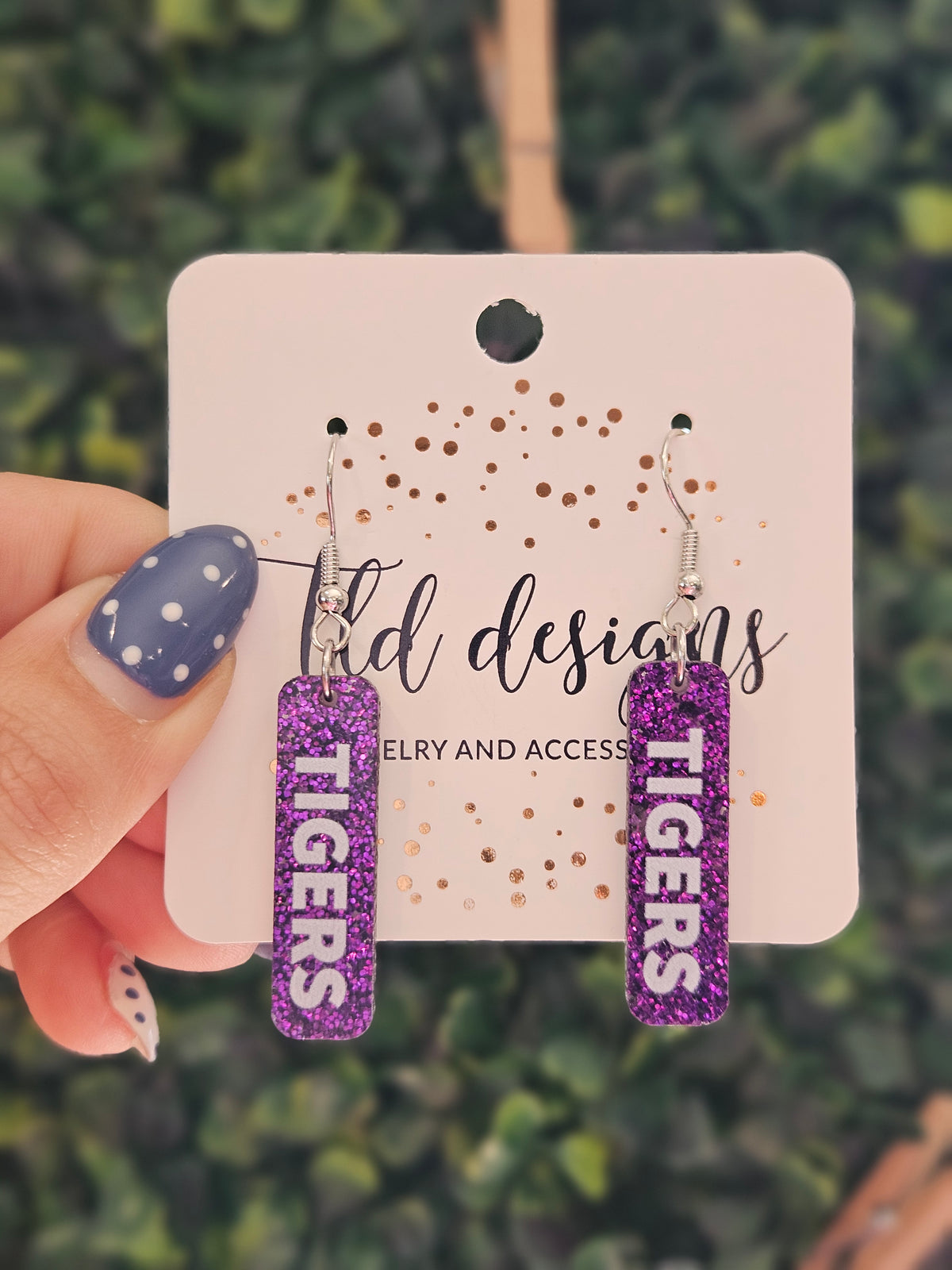 Shop Spirit Dangle Earrings - Tigers Purple- at Ruby Joy Boutique, a Women's Clothing Store in Pickerington, Ohio