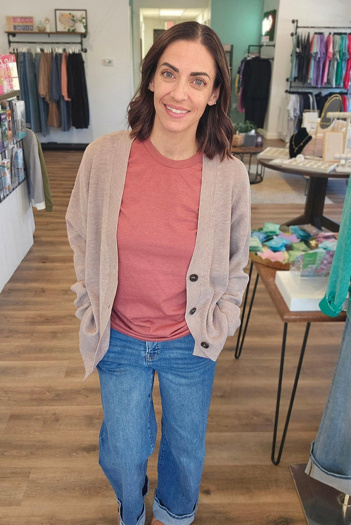 Shop Baby Waffle Knit Button Front Cardigan - Mocha- at Ruby Joy Boutique, a Women's Clothing Store in Pickerington, Ohio