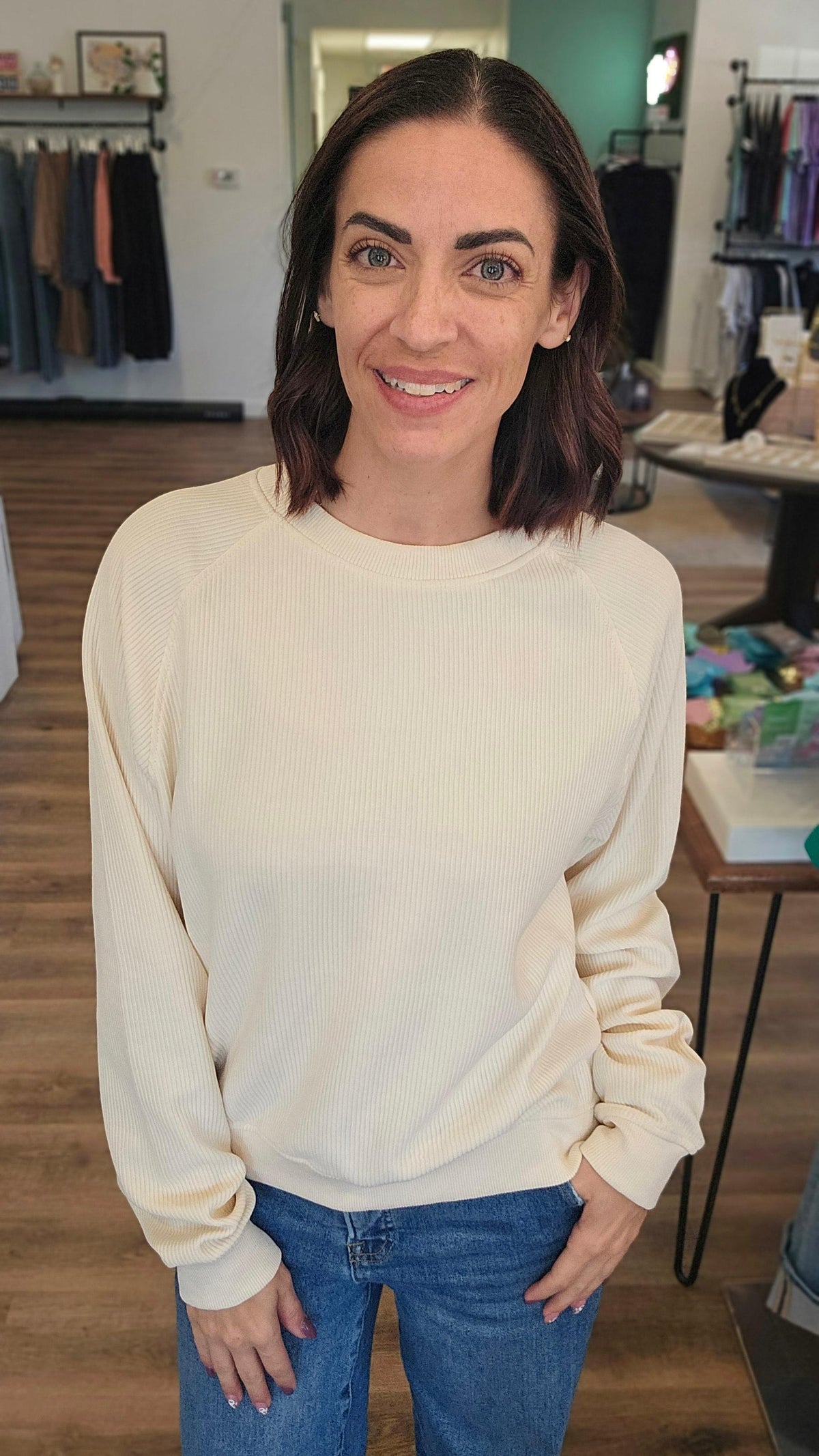 Shop Corded Crew Neck Pullover - Ivory- at Ruby Joy Boutique, a Women's Clothing Store in Pickerington, Ohio