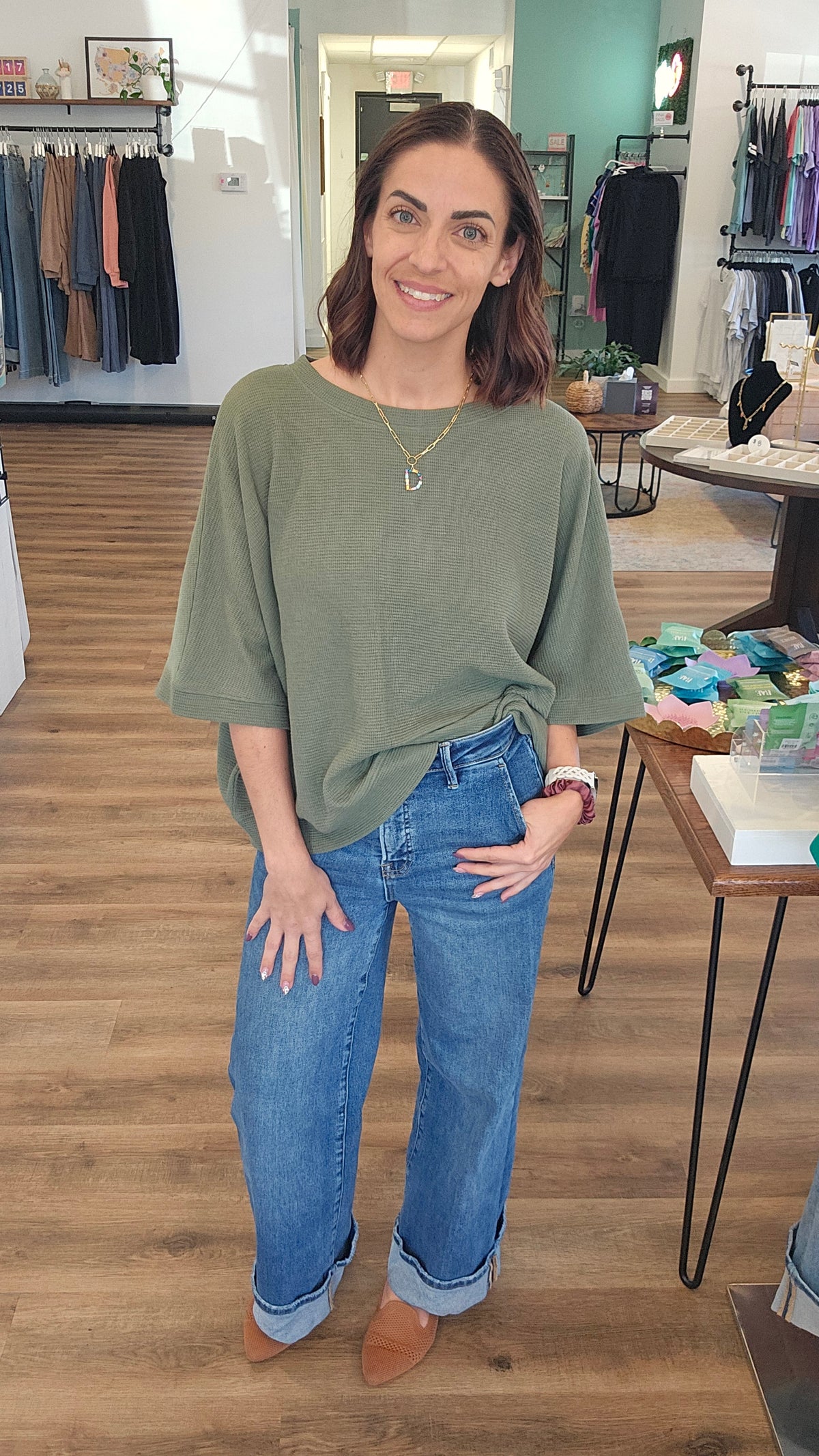 Shop Baby Waffle Knit Boxy Top - Light Olive- at Ruby Joy Boutique, a Women's Clothing Store in Pickerington, Ohio