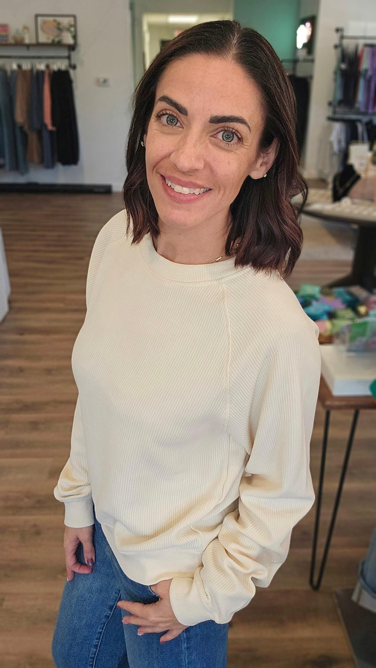 Shop Corded Crew Neck Pullover - Ivory- at Ruby Joy Boutique, a Women's Clothing Store in Pickerington, Ohio