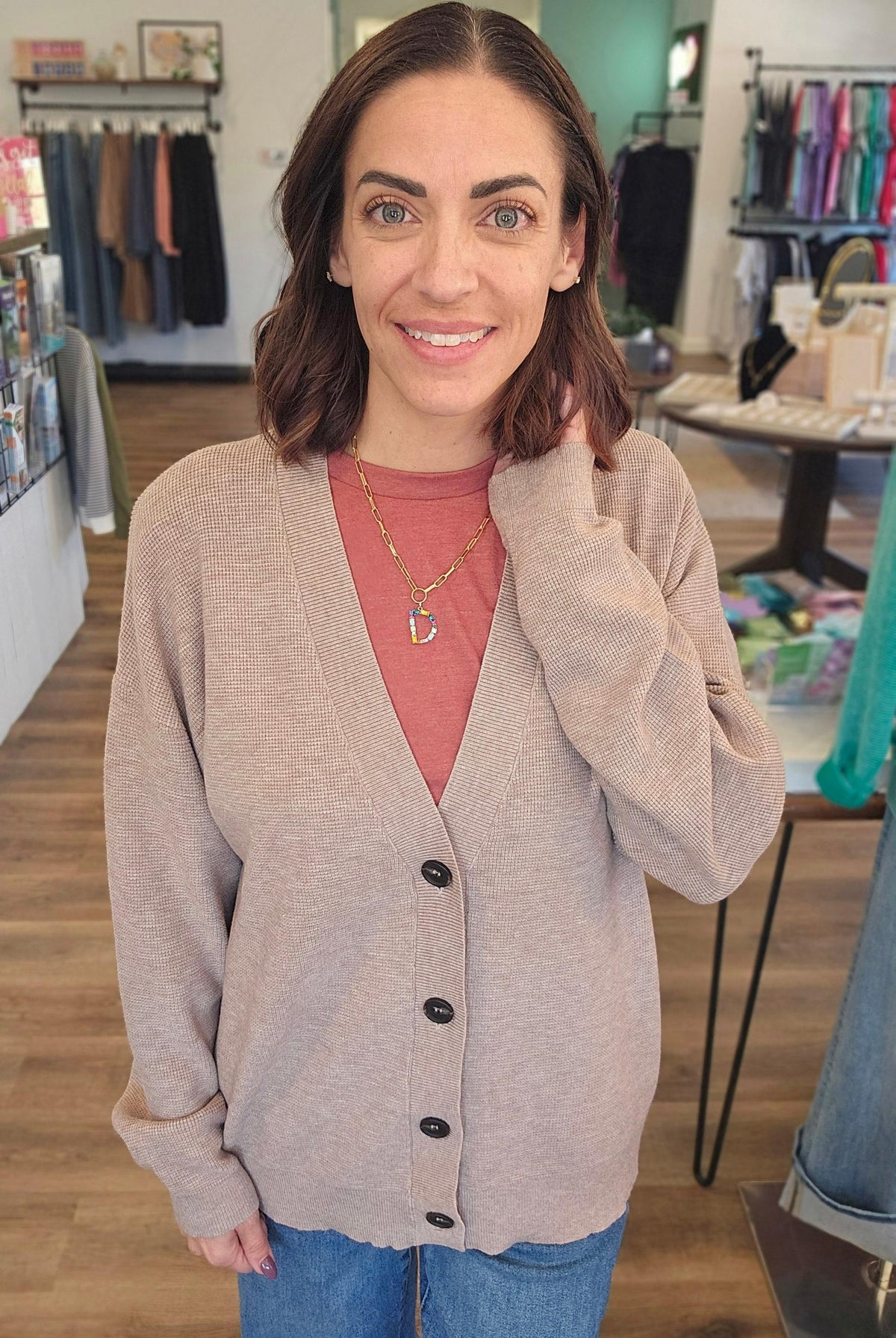 Shop Baby Waffle Knit Button Front Cardigan - Mocha- at Ruby Joy Boutique, a Women's Clothing Store in Pickerington, Ohio