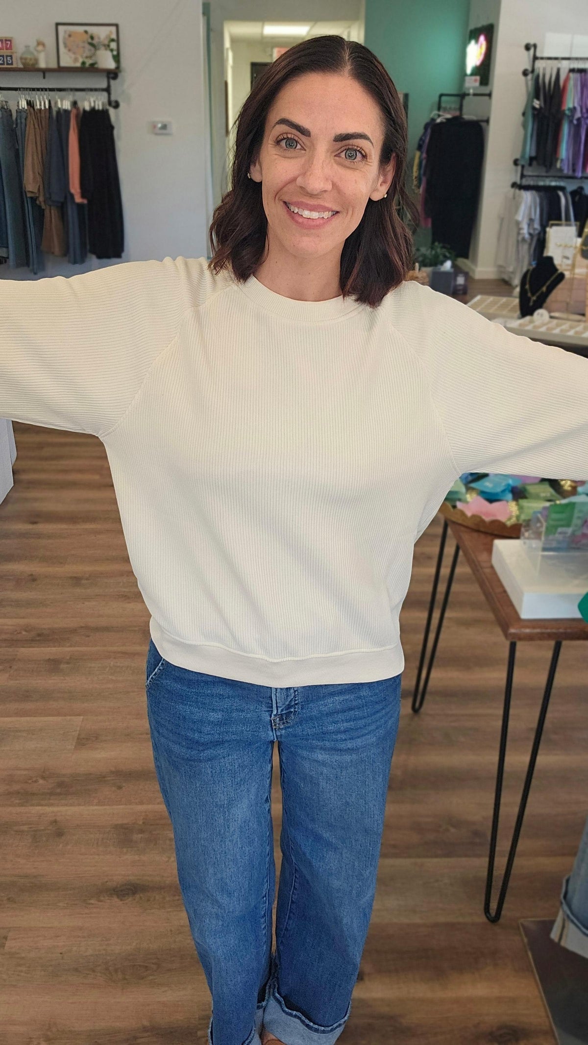 Shop Corded Crew Neck Pullover - Ivory- at Ruby Joy Boutique, a Women's Clothing Store in Pickerington, Ohio