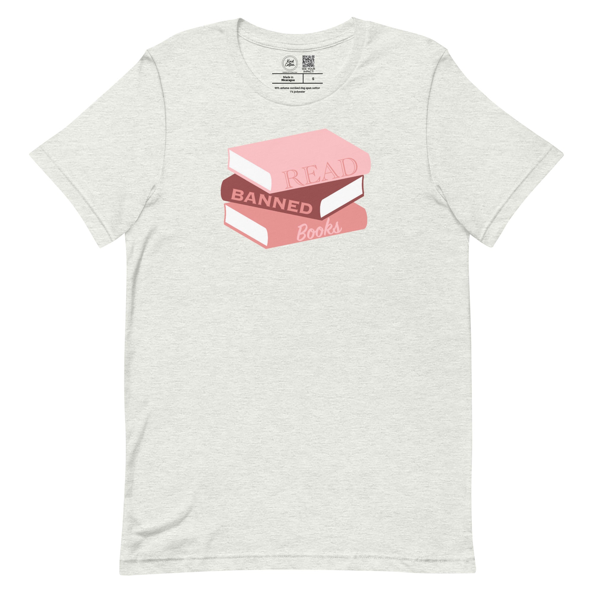 Shop Read Banned Books Stack Classic Tee | Kind Cotton-Grey at Ruby Joy Boutique, a Women's Clothing Store in Pickerington, Ohio