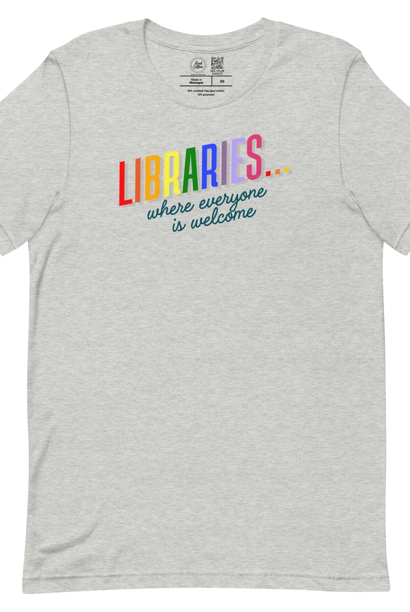 Shop Libraries Where Everyone is Welcome Classic Tee | Kind Cotton-Heather Grey at Ruby Joy Boutique, a Women's Clothing Store in Pickerington, Ohio