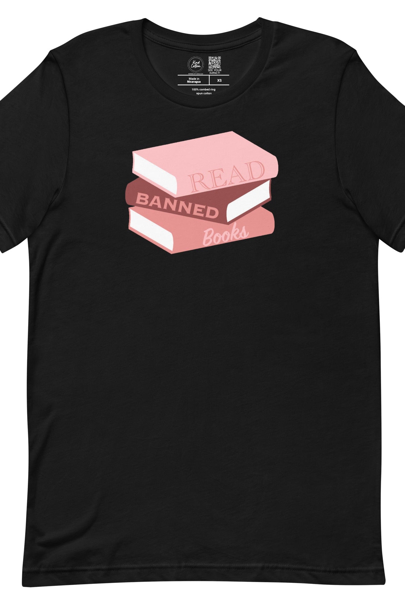 Shop Read Banned Books Stack Classic Tee | Kind Cotton-Black at Ruby Joy Boutique, a Women's Clothing Store in Pickerington, Ohio