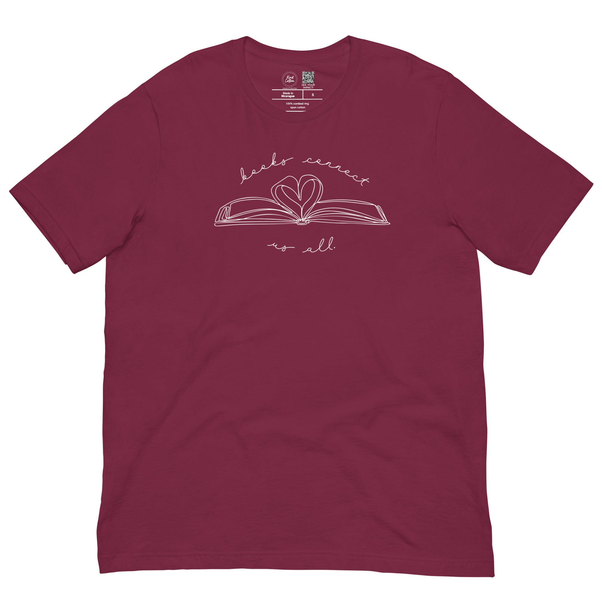 Shop Books Connect Us All Classic Tee | Kind Cotton-Maroon at Ruby Joy Boutique, a Women's Clothing Store in Pickerington, Ohio