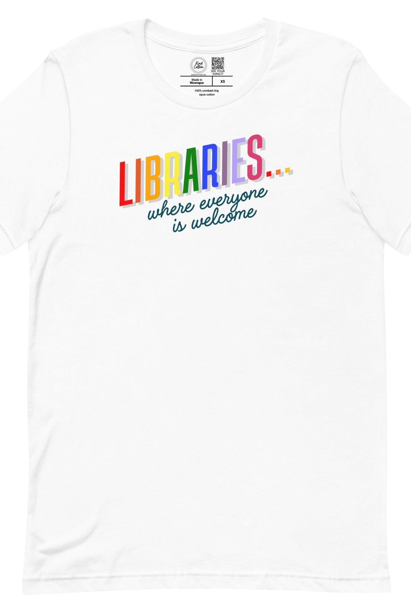 Shop Libraries Where Everyone is Welcome Classic Tee | Kind Cotton-White at Ruby Joy Boutique, a Women's Clothing Store in Pickerington, Ohio