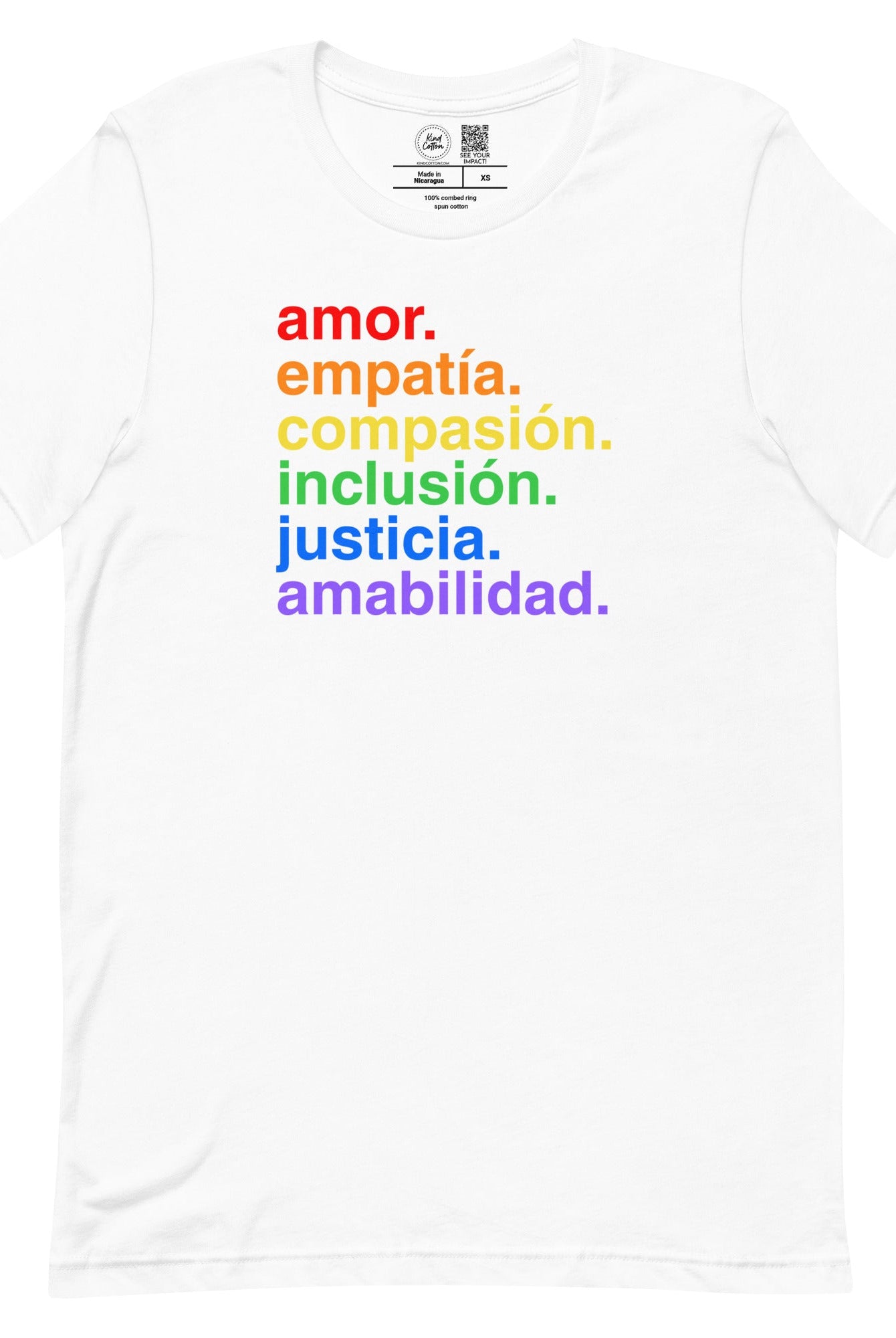 Shop 'Kindness Is' Pride en Español Classic Tee | Kind Cotton-White at Ruby Joy Boutique, a Women's Clothing Store in Pickerington, Ohio