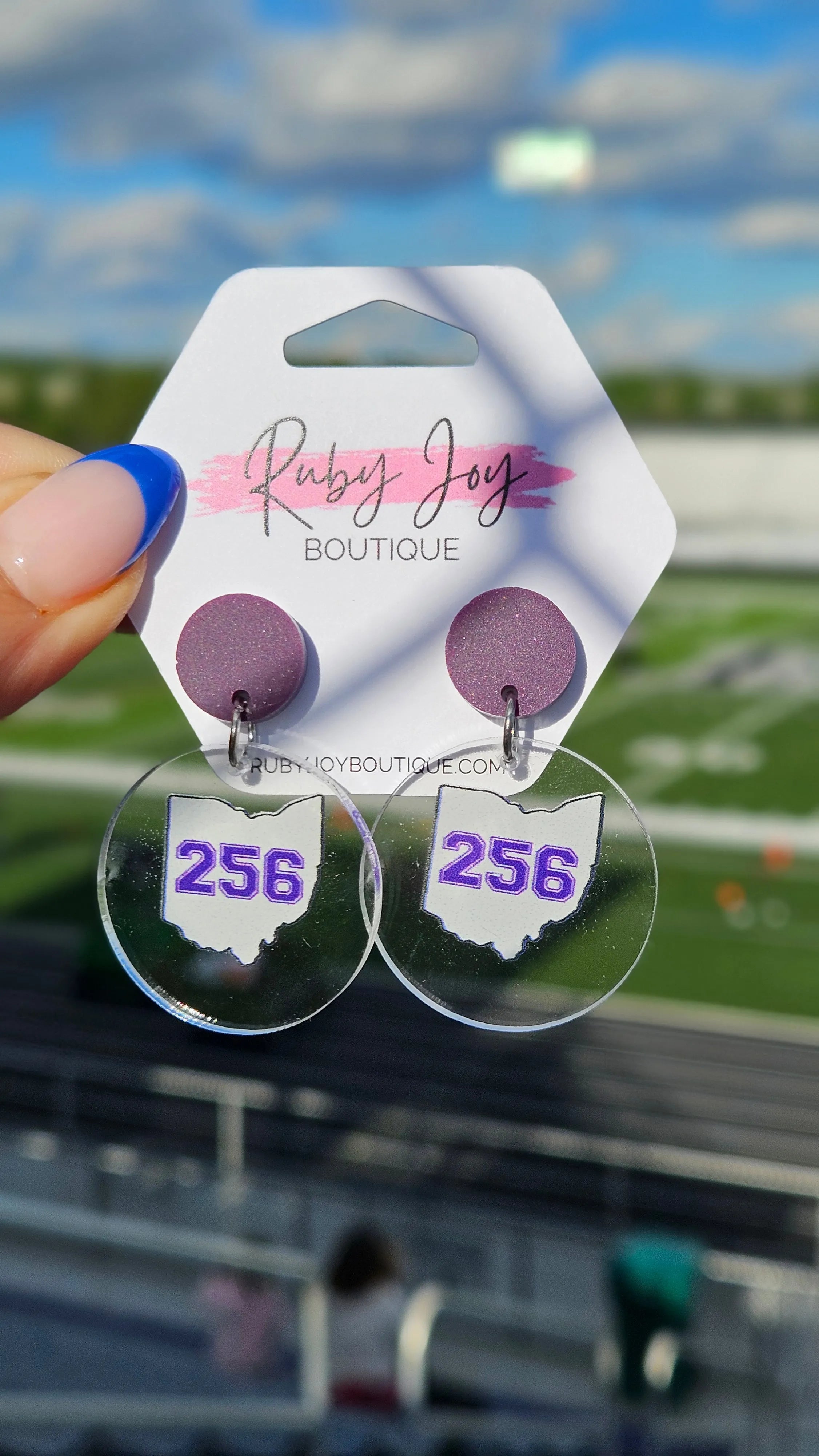 Shop 256 Clear Logo Game Day Earrings- at Ruby Joy Boutique, a Women's Clothing Store in Pickerington, Ohio