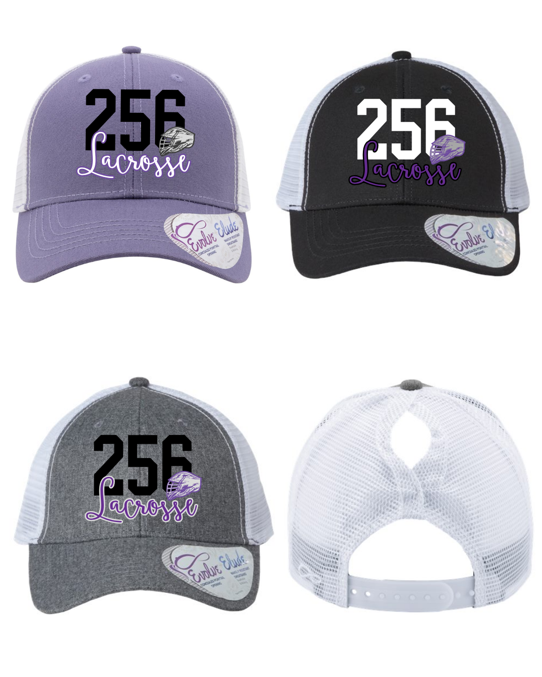 Shop 256 Lacrosse Graphic Women's Trucker Hat with Evolve™ Concealed Ponytail Opening-Vintage Helmet at Ruby Joy Boutique, a Women's Clothing Store in Pickerington, Ohio