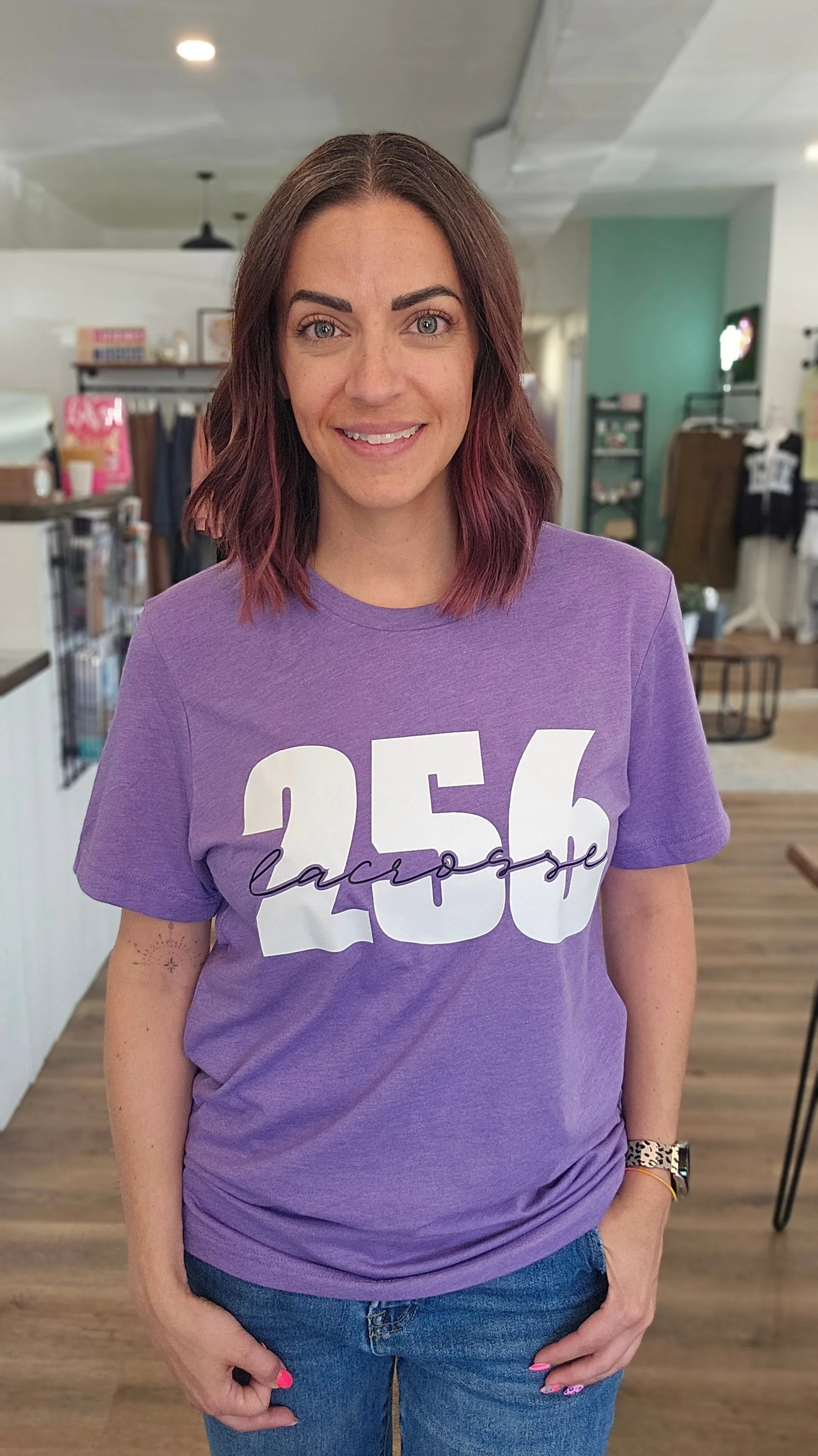 Shop 256 Lacrosse Script Graphic Tee- at Ruby Joy Boutique, a Women's Clothing Store in Pickerington, Ohio