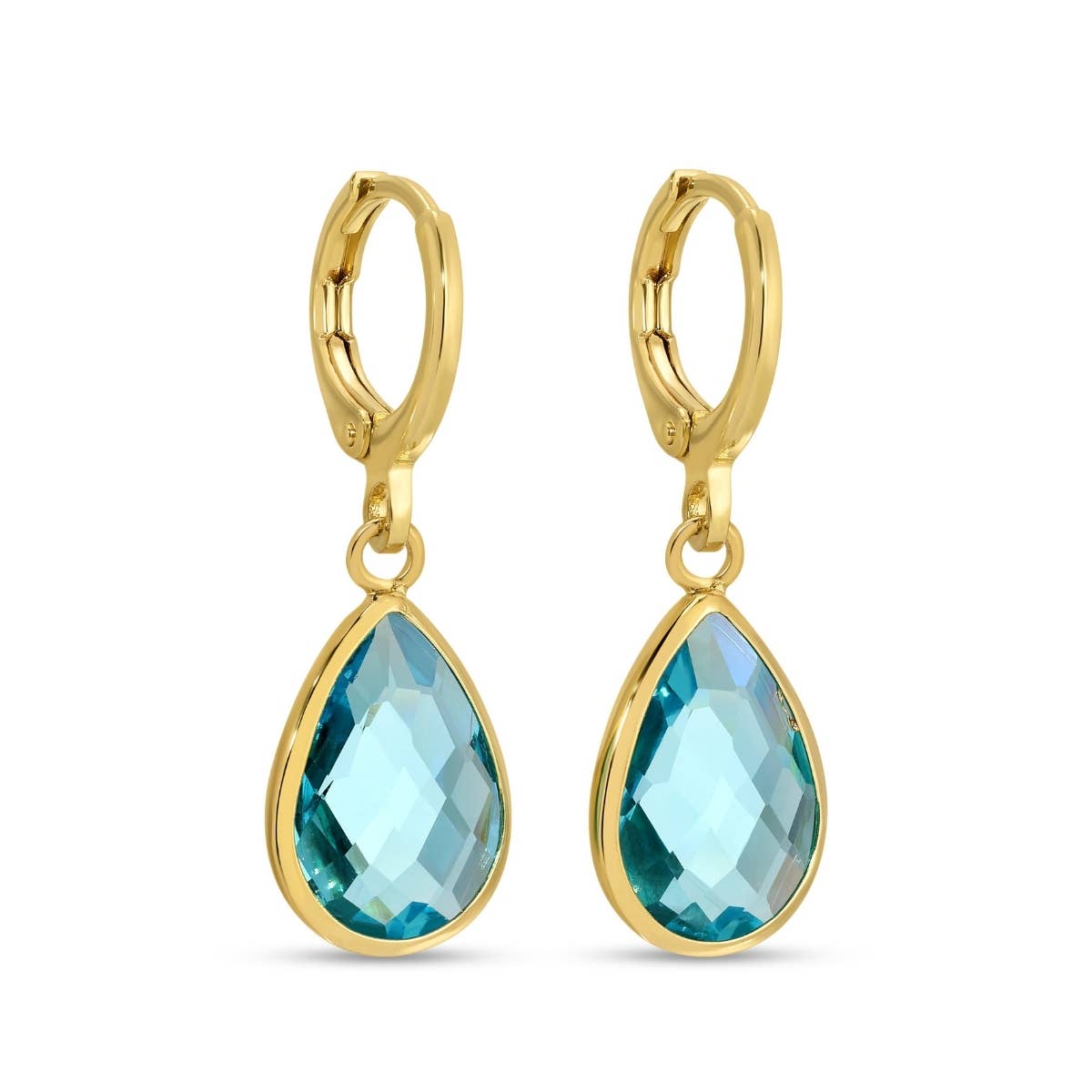 Shop Crystal Teardrop Huggie Earrings | 4 Colors-Aqua at Ruby Joy Boutique, a Women's Clothing Store in Pickerington, Ohio