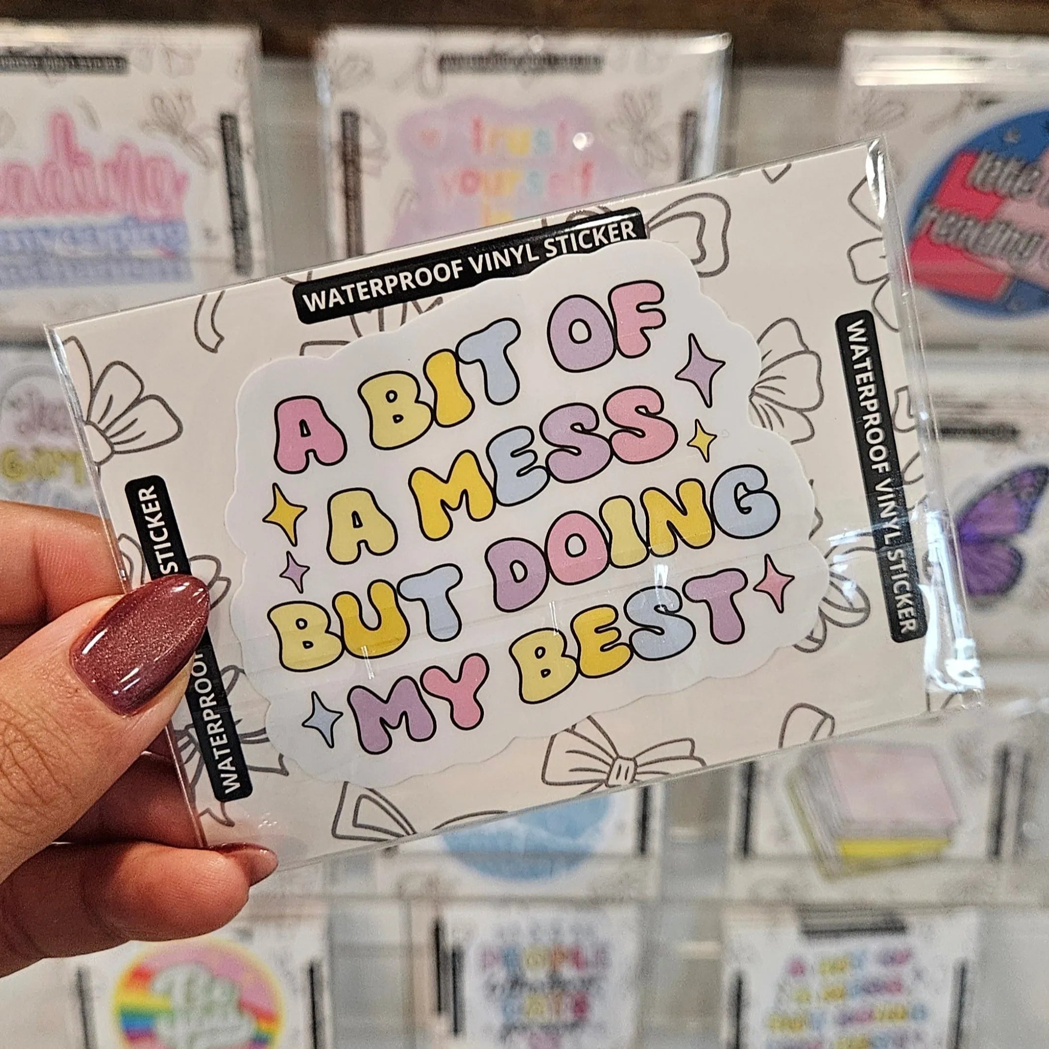 Shop A Bit of a Mess But Doing My Best | Waterproof Vinyl Sticker- at Ruby Joy Boutique, a Women's Clothing Store in Pickerington, Ohio