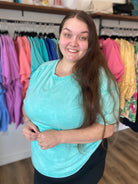 Shop Acid Wash Raw-Edge Tee - Mint- at Ruby Joy Boutique, a Women's Clothing Store in Pickerington, Ohio