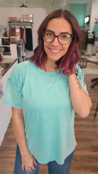 Shop Acid Wash Raw-Edge Tee - Mint- at Ruby Joy Boutique, a Women's Clothing Store in Pickerington, Ohio