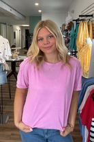Shop Acid Wash Raw-Edge Tee - Vivid Mauve- at Ruby Joy Boutique, a Women's Clothing Store in Pickerington, Ohio