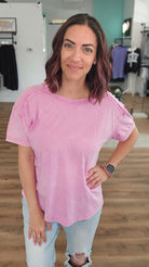 Shop Acid Wash Raw-Edge Tee - Vivid Mauve- at Ruby Joy Boutique, a Women's Clothing Store in Pickerington, Ohio