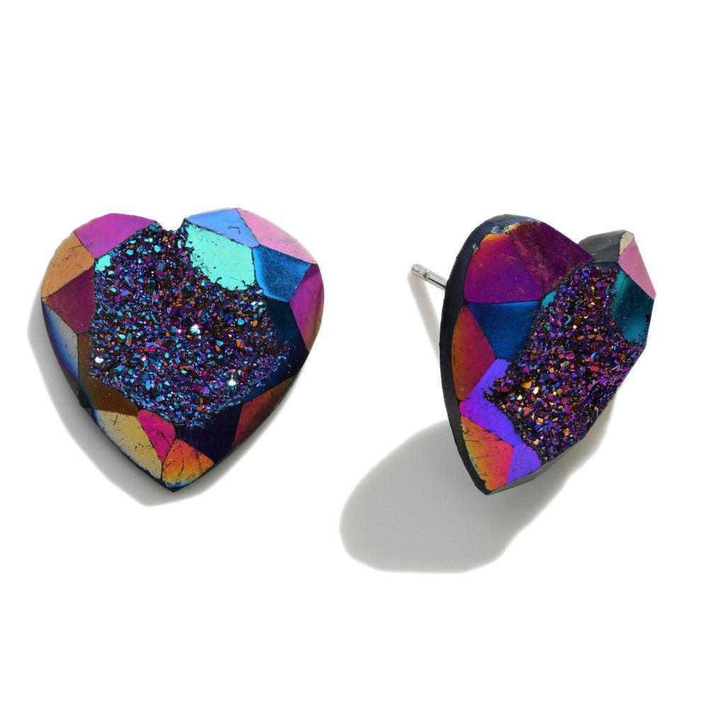 Shop Acrylic Druzy Heart Earrings-Earrings at Ruby Joy Boutique, a Women's Clothing Store in Pickerington, Ohio