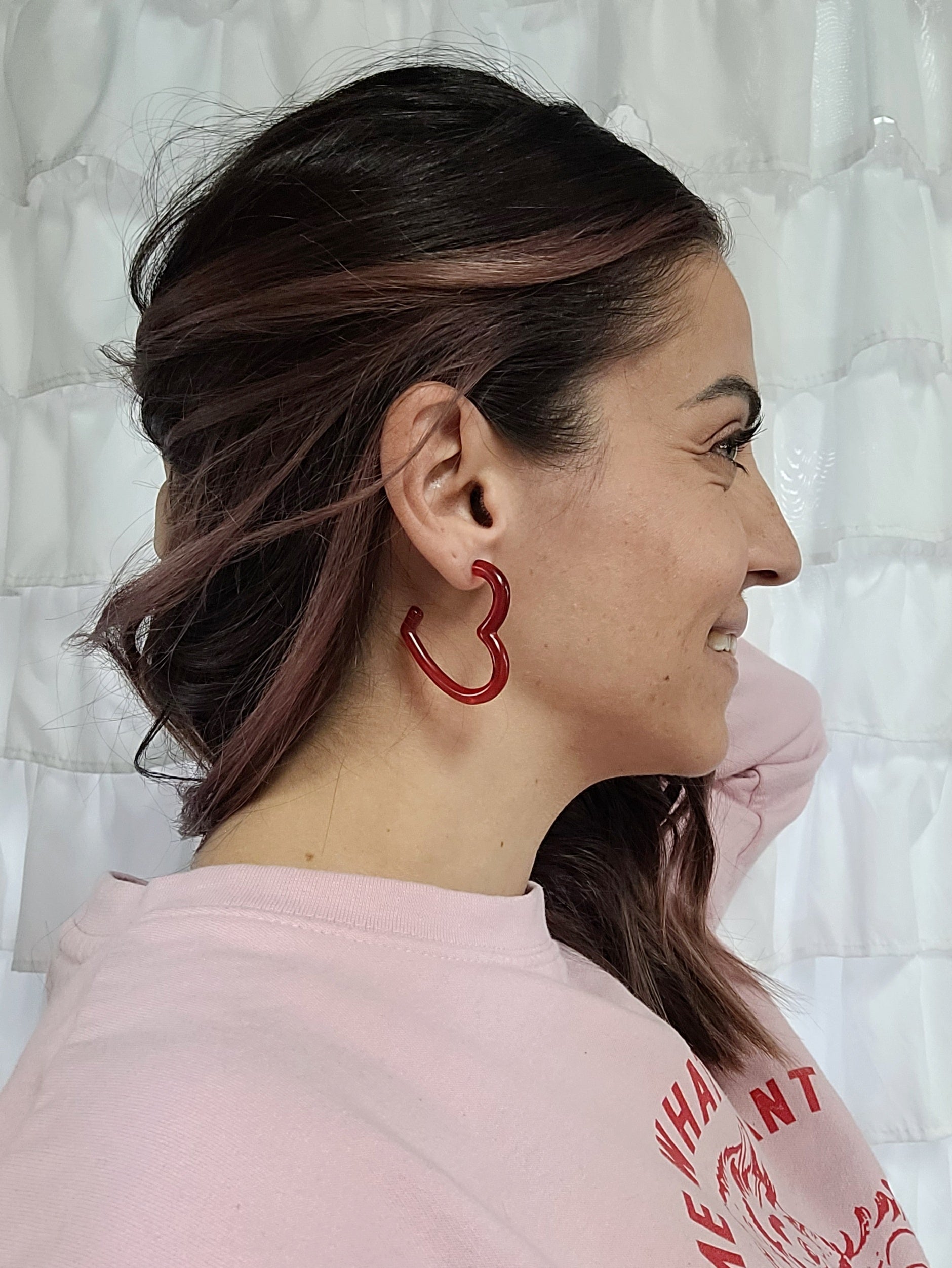 Shop Acrylic Heart Hoops-Earrings at Ruby Joy Boutique, a Women's Clothing Store in Pickerington, Ohio