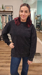 Shop Alexis Corded Crewneck Pullover - Black-sweatshirt at Ruby Joy Boutique, a Women's Clothing Store in Pickerington, Ohio