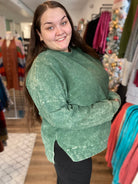 Shop Alexis Corded Crewneck Pullover - Green-sweatshirt at Ruby Joy Boutique, a Women's Clothing Store in Pickerington, Ohio