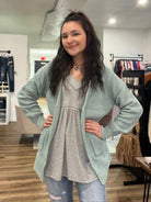 Shop Allie Open Cardigan - Icy Sage-Cardigan at Ruby Joy Boutique, a Women's Clothing Store in Pickerington, Ohio