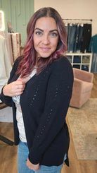 Shop Alpine Breeze Eyelet Cardigan - Black-Cardigan at Ruby Joy Boutique, a Women's Clothing Store in Pickerington, Ohio