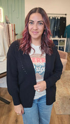 Shop Alpine Breeze Eyelet Cardigan - Black-Cardigan at Ruby Joy Boutique, a Women's Clothing Store in Pickerington, Ohio