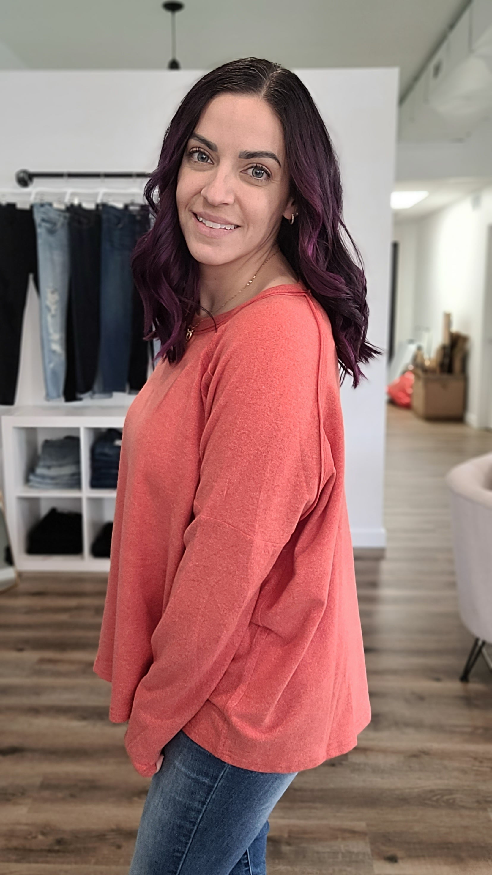 Shop Anna Brushed Hacci Sweater-Sweater at Ruby Joy Boutique, a Women's Clothing Store in Pickerington, Ohio
