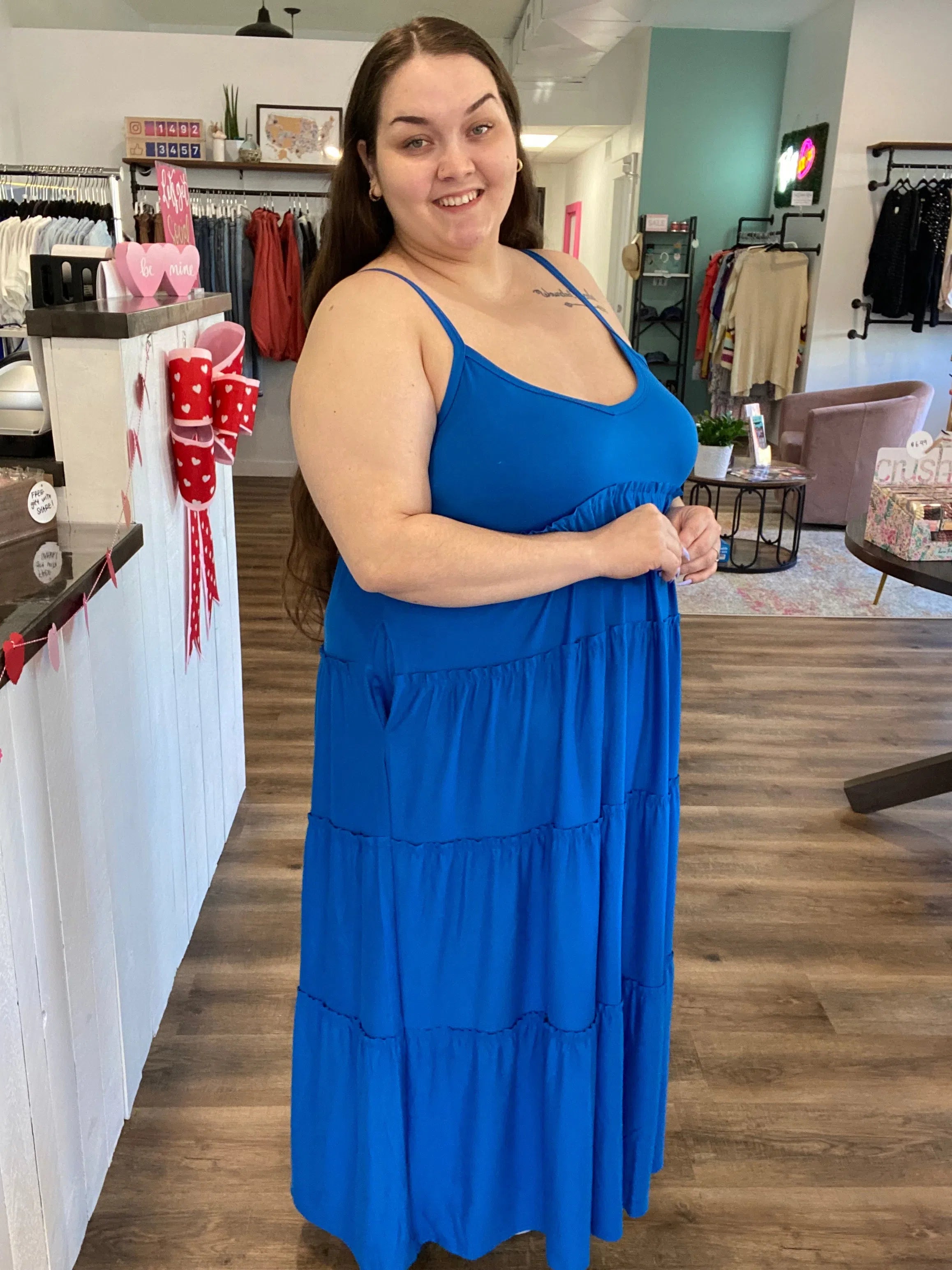Shop Anni Tiered Maxi Dress - Ocean Blue-Dresses at Ruby Joy Boutique, a Women's Clothing Store in Pickerington, Ohio