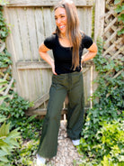 Shop Archer Asymmetrical Pocket Wide Leg Cargos- at Ruby Joy Boutique, a Women's Clothing Store in Pickerington, Ohio