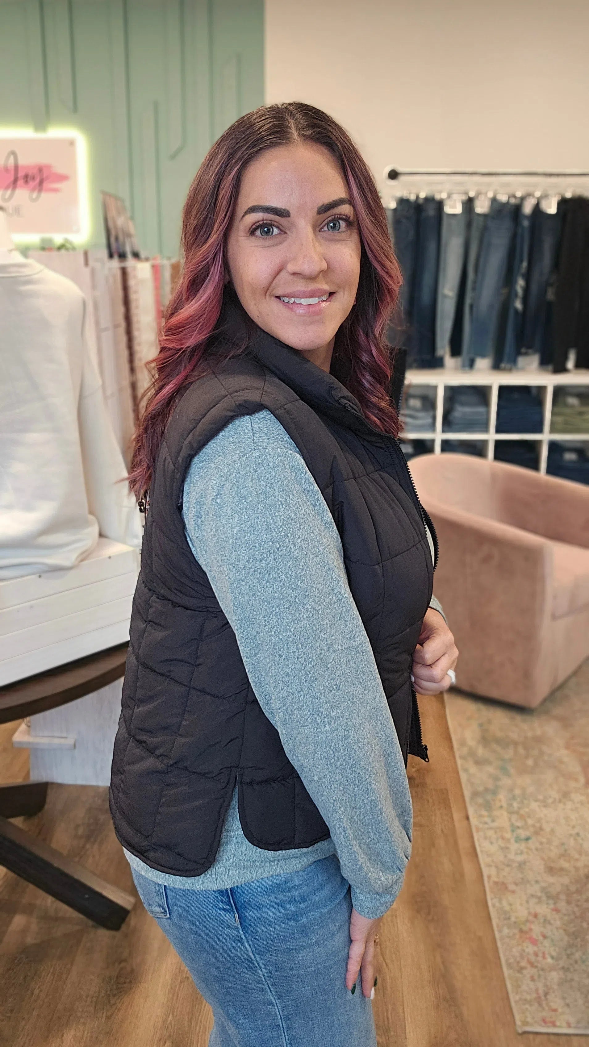 Shop Aspen Quilted Puffer Vest-Vest at Ruby Joy Boutique, a Women's Clothing Store in Pickerington, Ohio