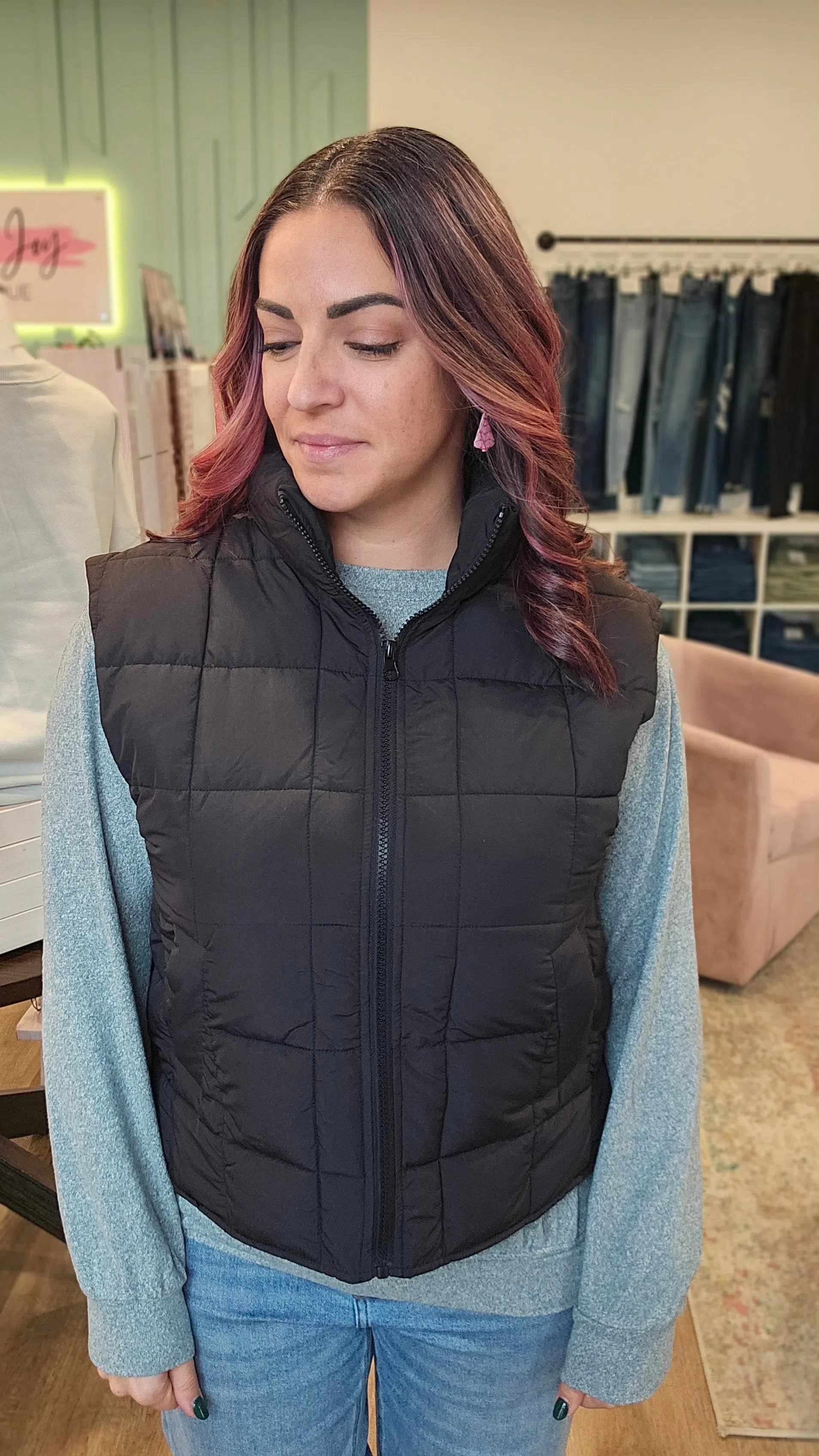 Shop Aspen Quilted Puffer Vest-Vest at Ruby Joy Boutique, a Women's Clothing Store in Pickerington, Ohio