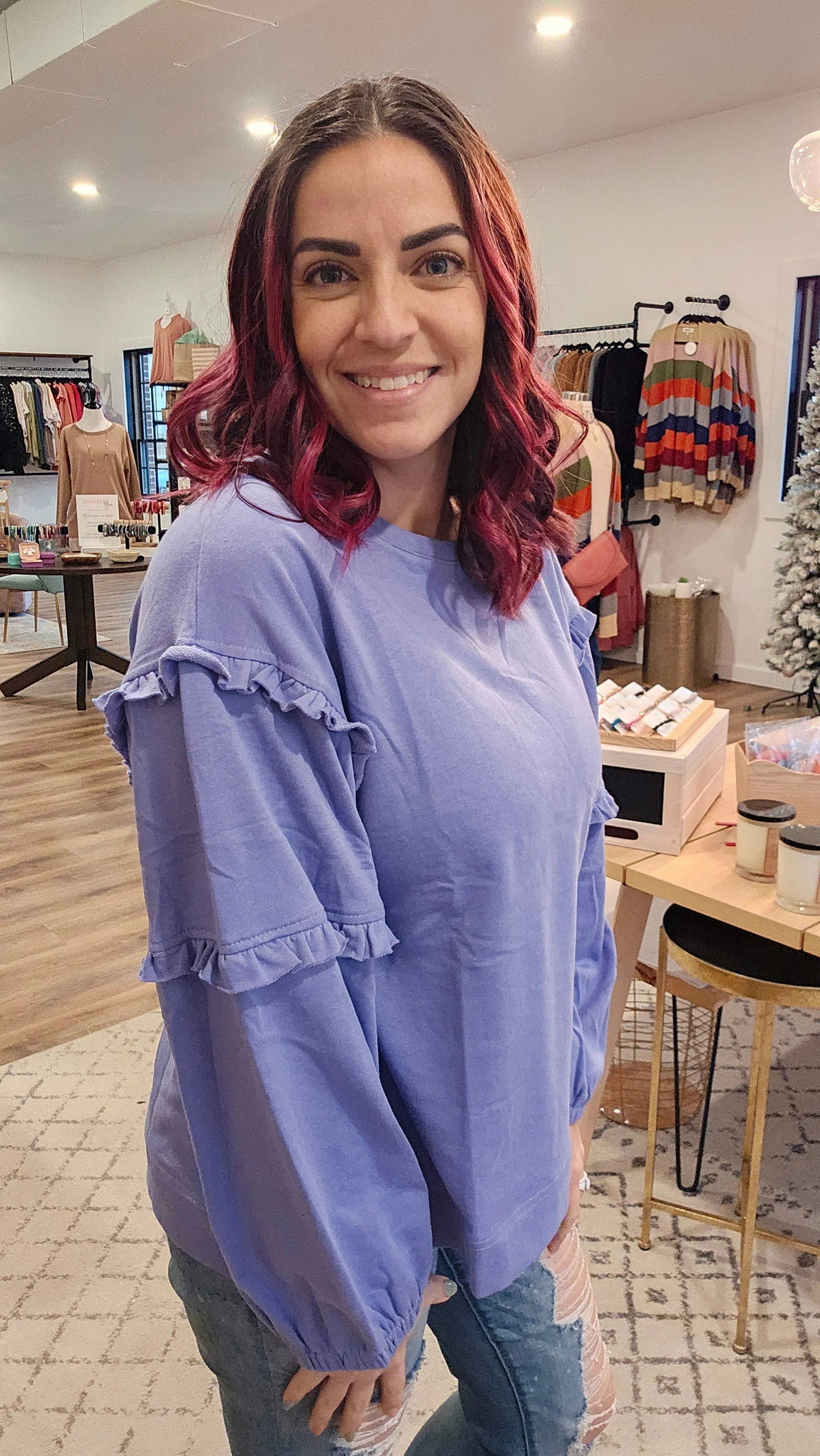 Shop Auden Ruffle Sleeve Sweatshirt-sweatshirt at Ruby Joy Boutique, a Women's Clothing Store in Pickerington, Ohio