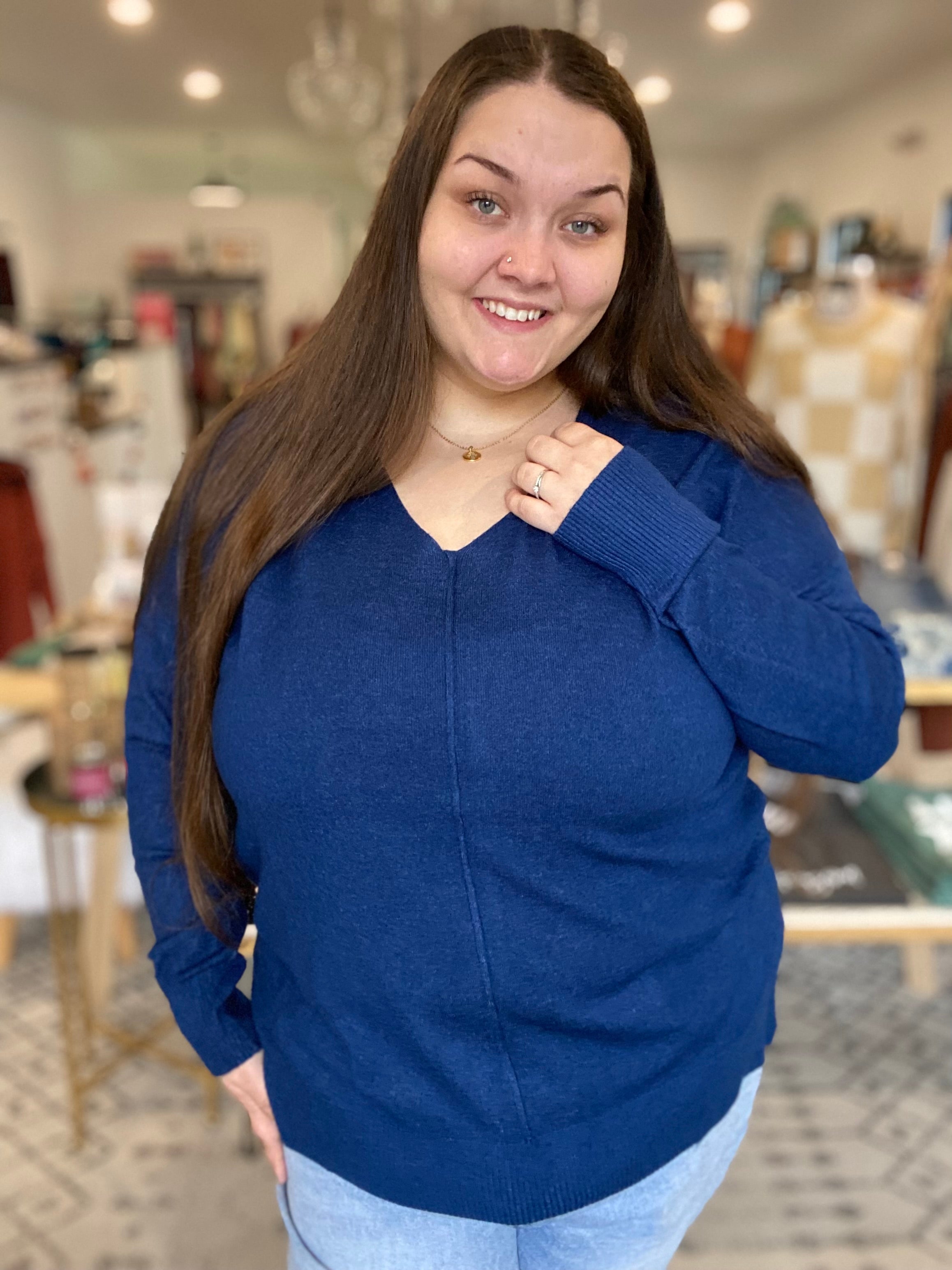 Shop Autumn Garment Dyed Sweater - Navy-Sweater at Ruby Joy Boutique, a Women's Clothing Store in Pickerington, Ohio