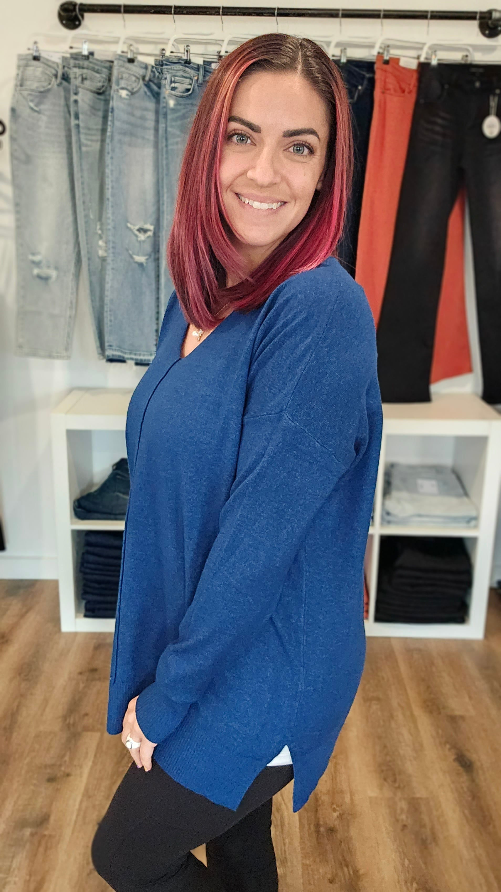 Shop Autumn Garment Dyed Sweater - Navy-Sweater at Ruby Joy Boutique, a Women's Clothing Store in Pickerington, Ohio