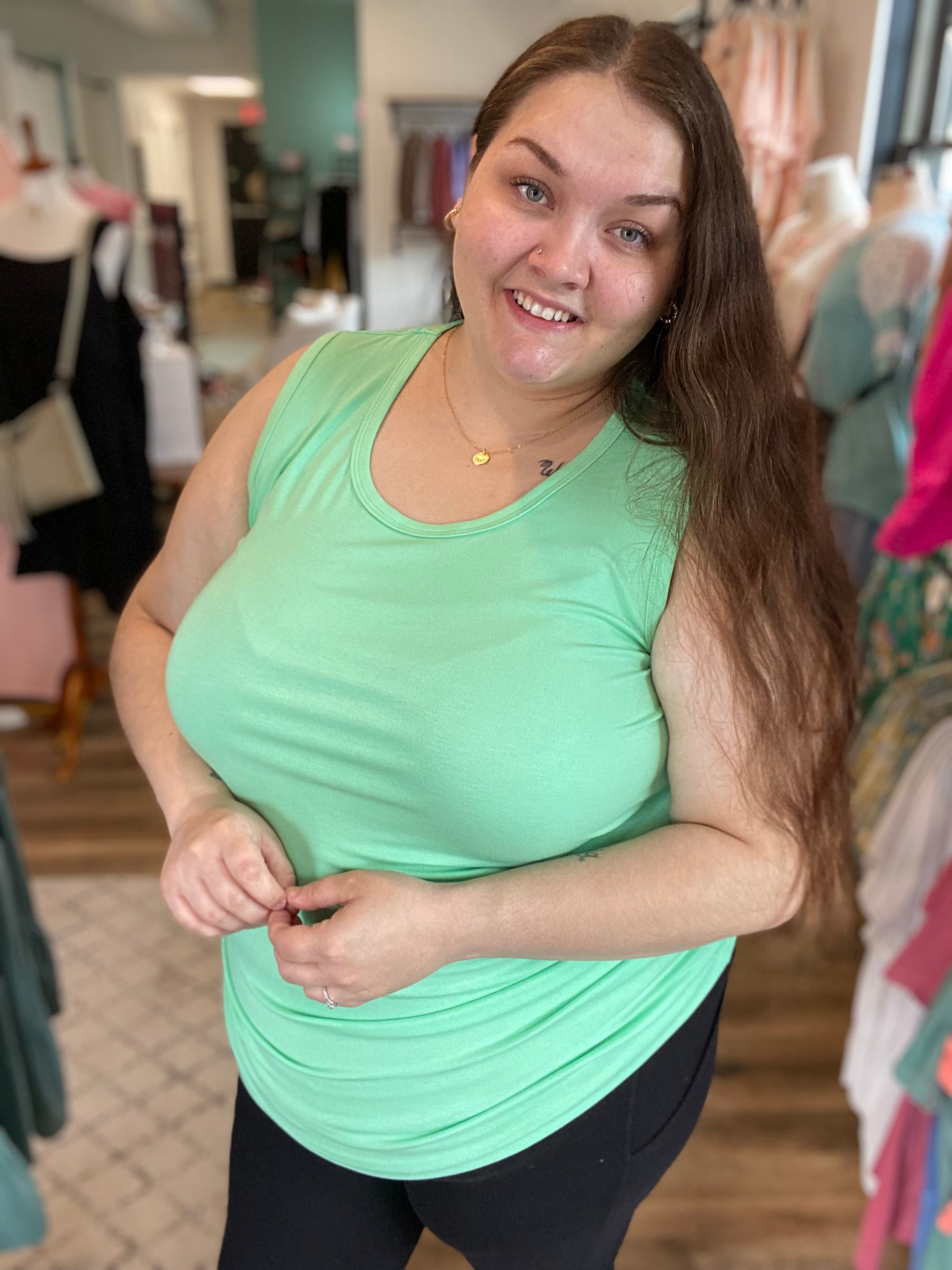 Shop Ava Classic Sleeveless Tank - Lime-Tank Top at Ruby Joy Boutique, a Women's Clothing Store in Pickerington, Ohio