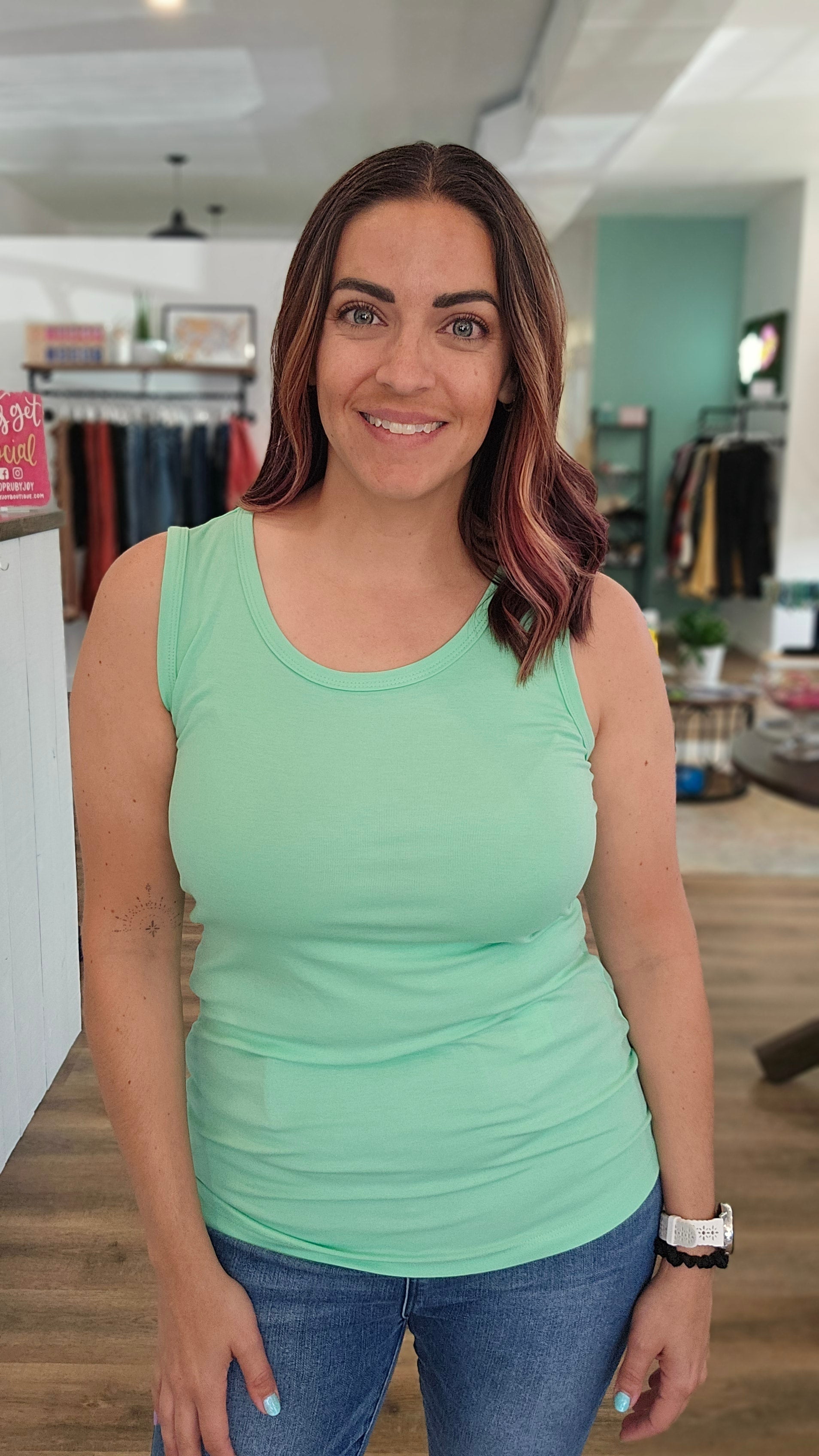 Shop Ava Classic Sleeveless Tank - Lime-Tank Top at Ruby Joy Boutique, a Women's Clothing Store in Pickerington, Ohio