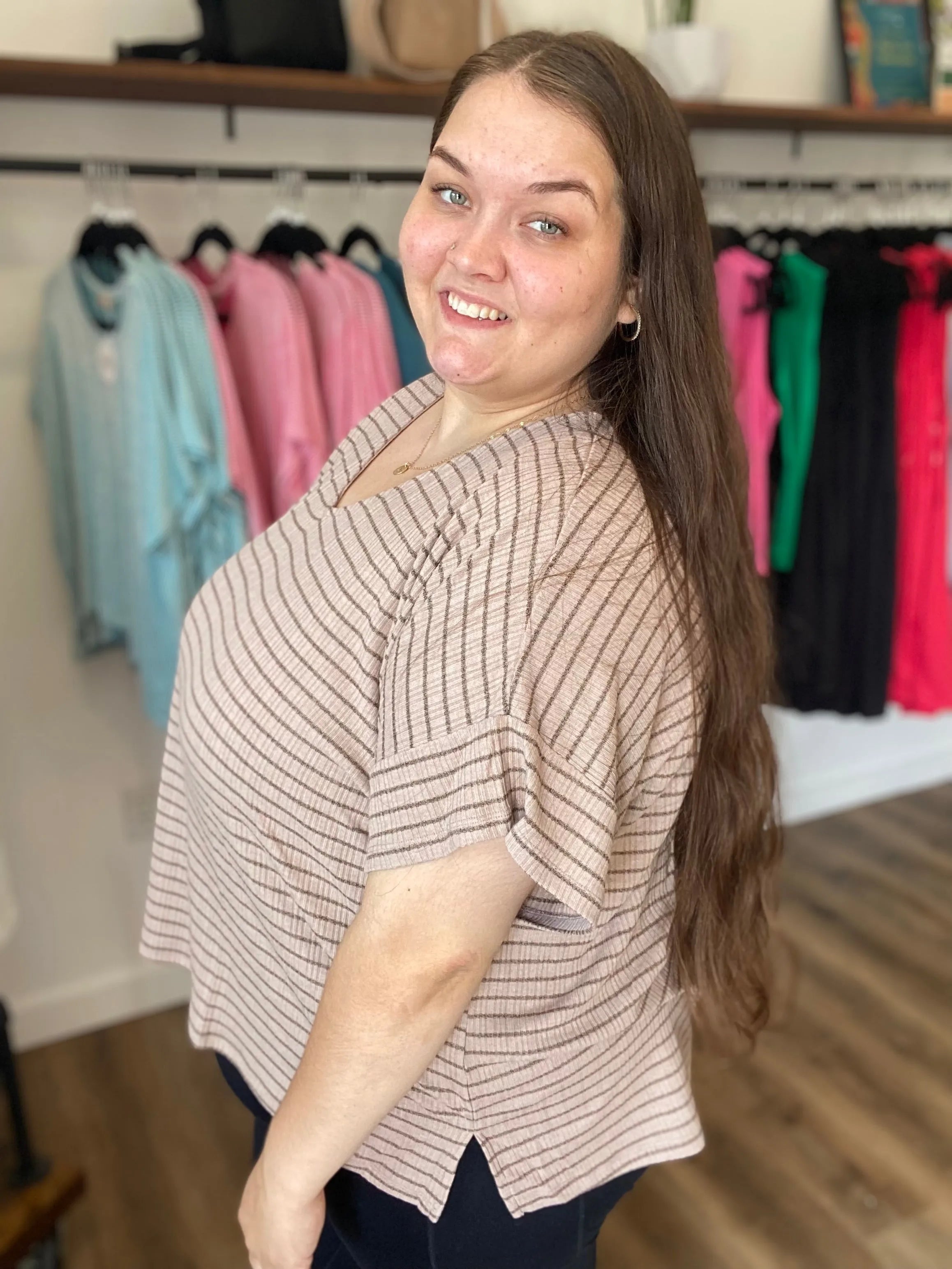 Shop Averi Striped Dolman Top- at Ruby Joy Boutique, a Women's Clothing Store in Pickerington, Ohio