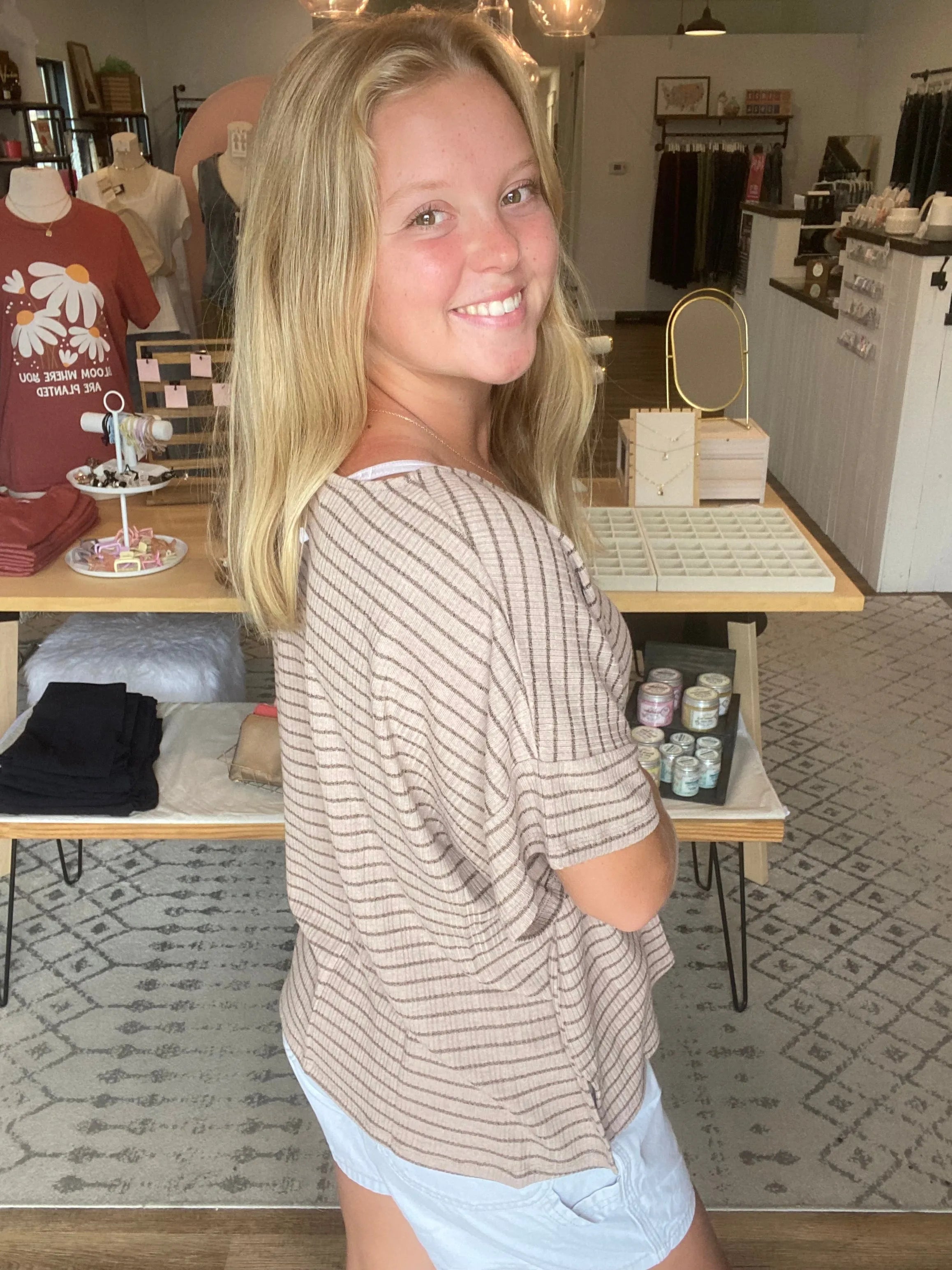 Shop Averi Striped Dolman Top- at Ruby Joy Boutique, a Women's Clothing Store in Pickerington, Ohio