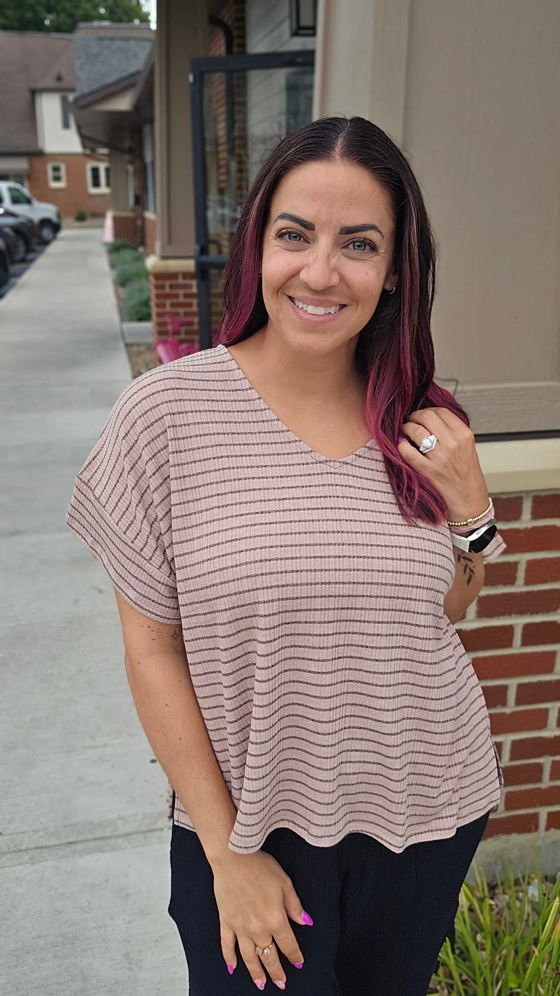 Shop Averi Striped Dolman Top- at Ruby Joy Boutique, a Women's Clothing Store in Pickerington, Ohio