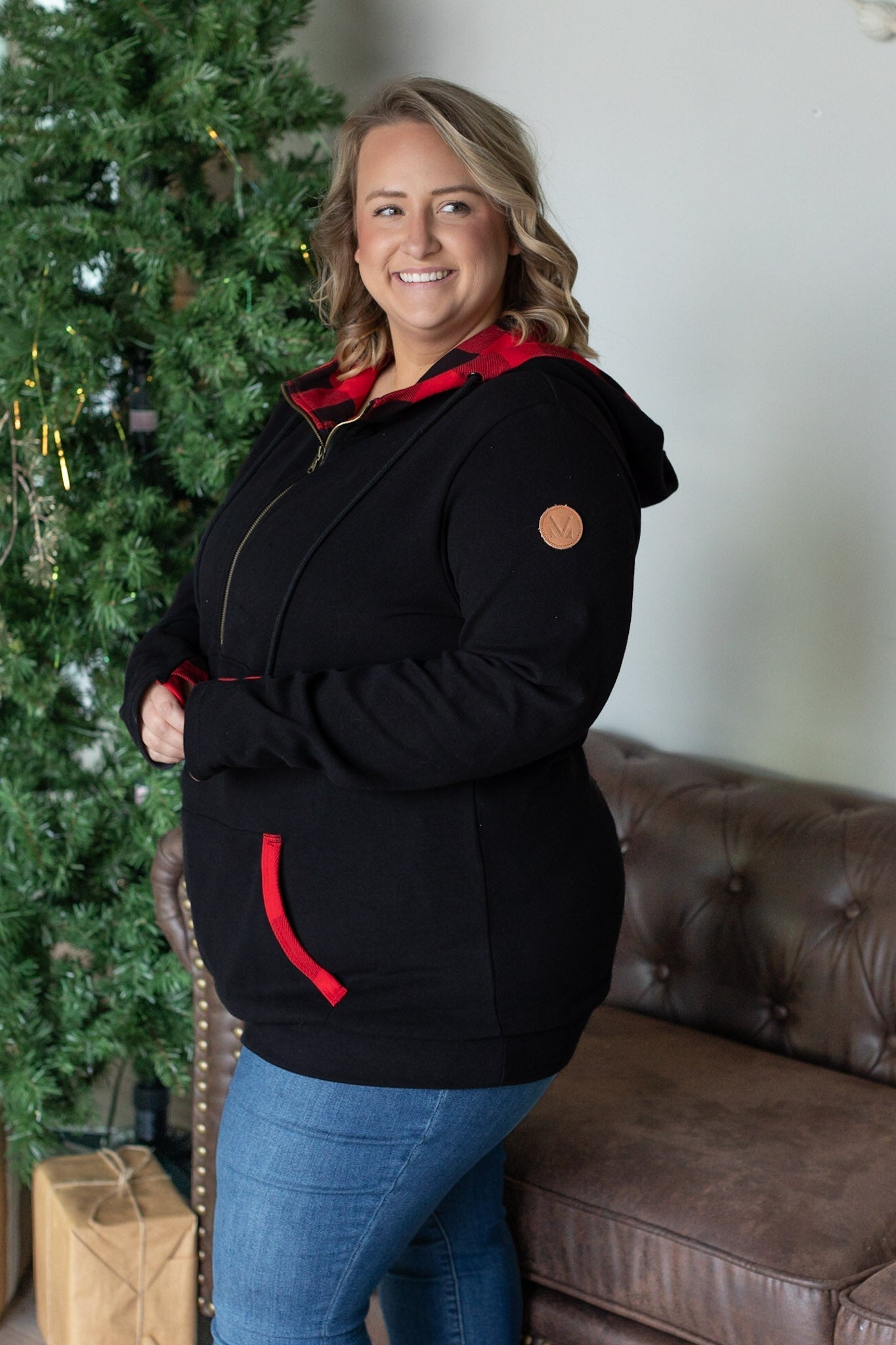 Shop Avery Accent HalfZip Hoodie - Buffalo Plaid-Hoodie at Ruby Joy Boutique, a Women's Clothing Store in Pickerington, Ohio