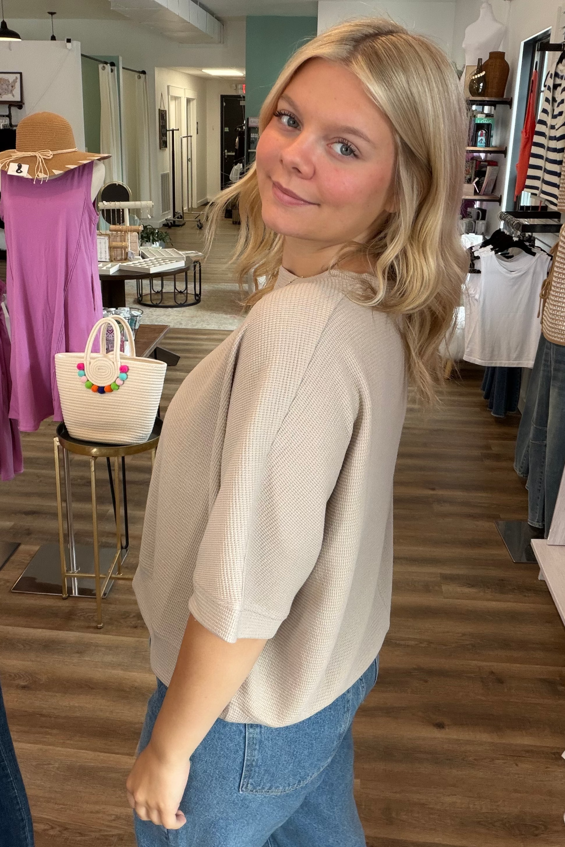 Shop Baby Waffle Knit Boxy Top - Light Cocoa- at Ruby Joy Boutique, a Women's Clothing Store in Pickerington, Ohio